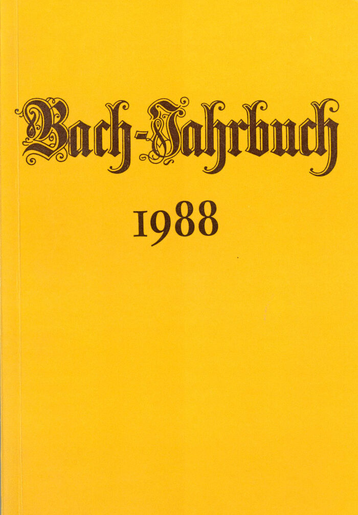 Bach-Jahrbuch 74. Jahrgang (1988)